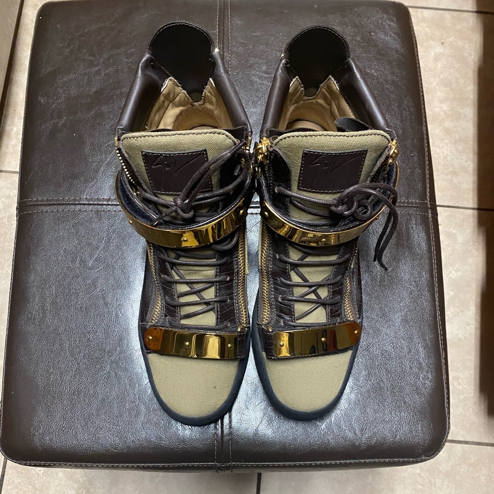 Giuseppe Zanotti May London High Top Sneakers, Double Metal Strap, Size 44